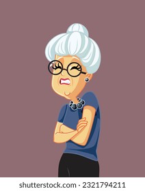 
Unhappy Elderly Lady Feeling Frustrated and Stressed-out Vector Cartoon. Senior woman suffering from anxiety and physical pain
