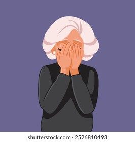 
Unhappy Elderly Woman Crying Alone Vector Illustration. Upset sad granny mourning husband loss in grief moment 
