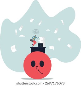 Funcionário infeliz, trabalho insatisfeito, sobrecarregado ocupado ou preocupado com a ansiedade deprimido, carreira miserável ou decepcionado, sobre um homem e sua vida.