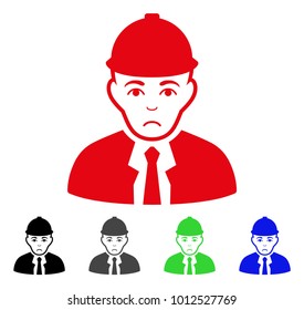 Unhappy Engineer vector pictogram. Vector illustration style is a flat iconic engineer symbol with grey, black, blue, red, green color variants. Face has dolour emotions.