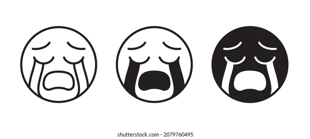 unhappy face with crying tear icon vector, sign, symbol, logo, illustration, editable stroke, flat design style isolated on white