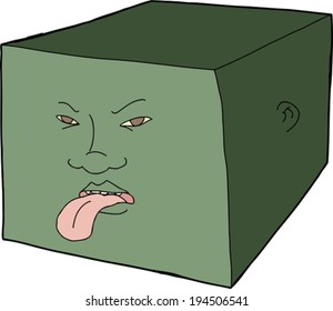 Unhappy face in cube sticking out tongue