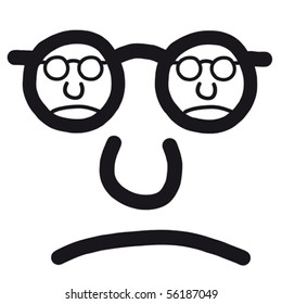 Unhappy face with glasses, vector illustration