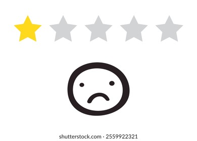 Unhappy face. Low rating. Customer experience. Outline vector illustration on white background.