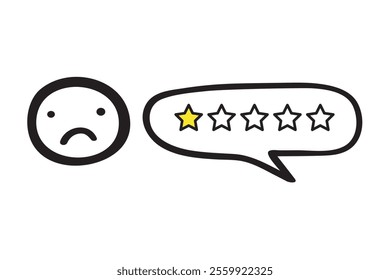 Unhappy face. Negative review. Vector outline illustration on white background.