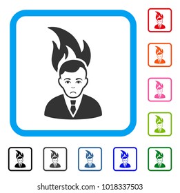 Unhappy Fired Manager vector icon. Human face has affliction emotion. Black, gray, green, blue, red, pink color variants of fired manager symbol inside a rounded square.