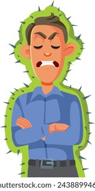 
Unhappy Furious Man Feeling like a Cactus Vector Cartoon Character. Frustrated guy feeling annoyed and displeased 
