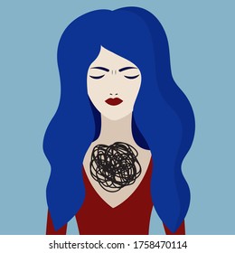 Unhappy girl, borderline personality disorder, sad woman with psychological problems. Vector character