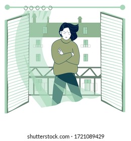 unhappy girl concept staying at home isolated