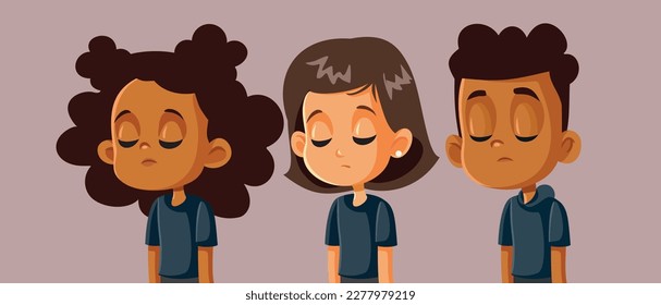 
Unhappy Group of Children Feeling Depressed and Sad Vector Illustration. Sad kids victims of bullying and verbal abuse 
