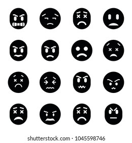 Unhappy icons. set of 16 editable filled unhappy icons such as sad smiley, angry emot, upset emot