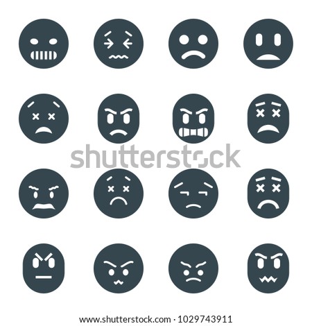 Unhappy icons. set of 16 editable filled unhappy icons such as sad smiley, angry emot, upset emot