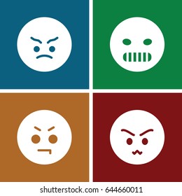 Unhappy icons set. set of 4 unhappy filled icons such as