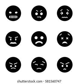 unhappy icons set. Set of 9 unhappy filled icons such as angry emot, upset emot, upset and worry emot