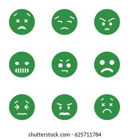Unhappy icons set. set of 9 unhappy filled icons such as angry emot, upset emot, upset and worry emot