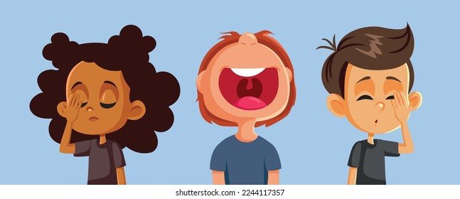 
Unhappy Kids Listening Their Friend Complaining and Screaming Vector Cartoon. Stressful boy yelling and singing in a loud voice embarrassing himself 
