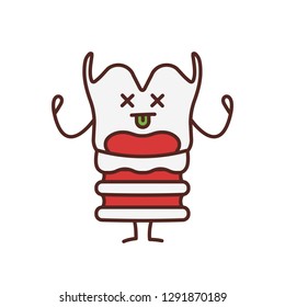 Unhappy larynx character color icon. Sad voice box emoji. Laryngology and larynx disorders. Isolated vector illustration