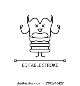 Unhappy larynx character linear icon. Thin line illustration. Sad voice box emoji. Laryngology and larynx disorders. Contour symbol. Vector isolated outline drawing. Editable stroke