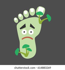 Unhappy leg with foot fungus. Podiatry medical concept. Human feet anatomy. Vector illustration