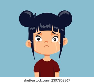 
Unhappy Little Girl Feeling Sorrowful and Anxious Vector Cartoon. victim of bullying and xenophobia  feeling unhappy and in distress
