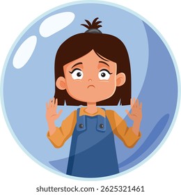 
Menina infeliz isolada em um personagem de desenho animado de Bubble Vetor. Criança insegura e abandonada se sente totalmente isolada e triste 