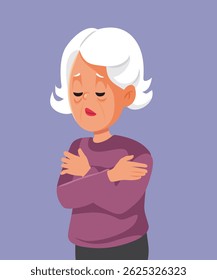 
Unhappy Lonely Elderly Woman Hugging Herself Vector Illustration. Sad anxious granny being all by herself in her golden years
