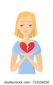 Unhappy love concept. Woman with broken heart in tears.