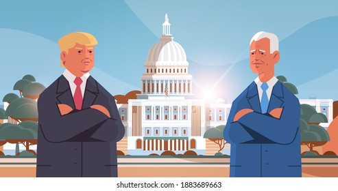 infeliz hombre americano republicano y feliz recién elegido presidente democrático de las elecciones presidenciales de estados unidos Estados Unidos concepto de debate paisaje de fondo urbano retrato horizontal ilustración vectorial