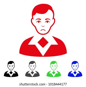 Unhappy Man vector pictogram. Vector illustration style is a flat iconic man symbol with grey, black, blue, red, green color variants. Face has unhappy expression.