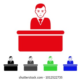 Unhappy Office Clerk vector pictogram. Vector illustration style is a flat iconic office clerk symbol with grey, black, blue, red, green color versions. Face has unhappy mood.
