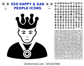 Unhappy Overlord Boss pictograph with 550 bonus pity and happy jobs clip art. Vector illustration style is flat black iconic symbols.