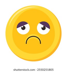 Unhappy, painful emoji facial expression, frustrated emoticon icon. Colorful vector smiley. Cute sticker, social media mood character, emotion and sad feeling chat element