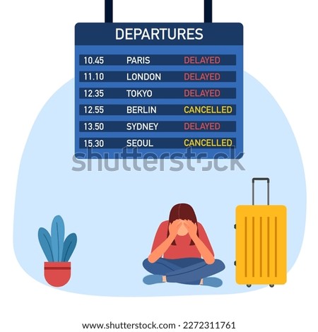 Unhappy passenger with flight delay or cancel at the airport.