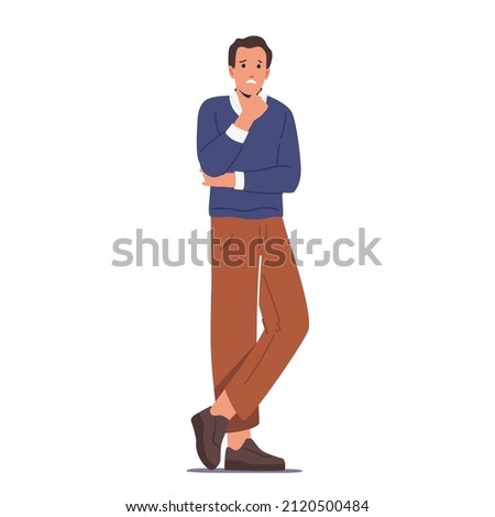Unhappy Pensive Man Thinking, Feel Negative Emotions. Depressed and Anxious Male Character Suffer of Depression and Anxiety Problem, Feel Frustrated or Desperate. Cartoon People Vector Illustration