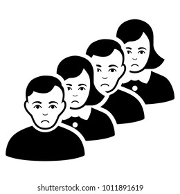 Unhappy People Queue vector pictograph. Style is flat graphic black symbol with depression emotions.