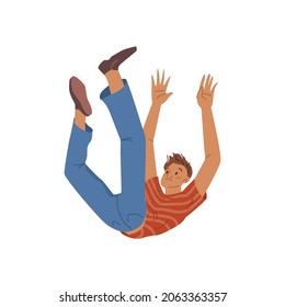 Unhappy person in emotional stress fall, hazard or accident, failure or despair concept. Vector lonely guy falling down in air, upset horrified hopeless man with broken heart, expression of sorrow