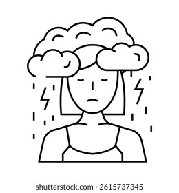 unhappy person stress headache line icon vector. unhappy person stress headache sign. isolated contour symbol black illustration