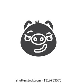 Unhappy piggy face emoticon vector icon. filled flat sign for mobile concept and web design. Confused piggy face emoji glyph icon. Pig year zodiac symbol, logo illustration. Vector graphics