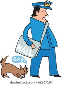 Unhappy postman with barking dog