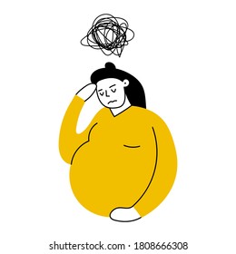 Unhappy pregnant woman have mental problems. Illustration on white background.  