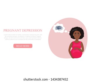 Unhappy pregnant woman hug her big belly. Lonely female suffers from pregnant depression. Vector illustration in flat cartoon style isolated on white background.