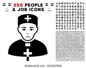 Unhappy Priest Doctor pictograph with 550 bonus sad and happy people clip art. Vector illustration style is flat black iconic symbols.