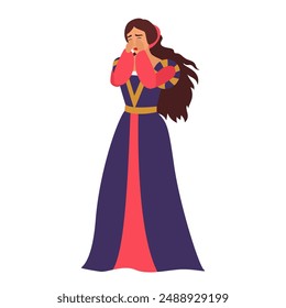 Unhappy princess or lady crying, female character of medieval kingdom vector illustration