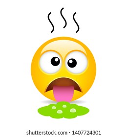 Unhappy Puke Smiley Vector Cartoon Icon Isolated On White Background, Barfing Emoji