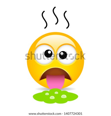 Unhappy puke smiley vector cartoon icon isolated on white background, barfing emoji