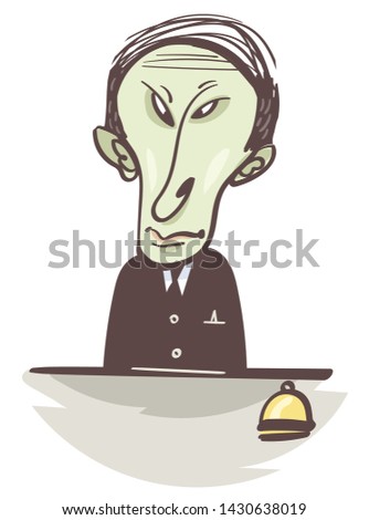 Unhappy receptionist. Comic character. Vector