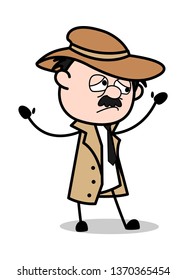 Unhappy - Retro Cartoon Police Agent Detective Vector Illustration