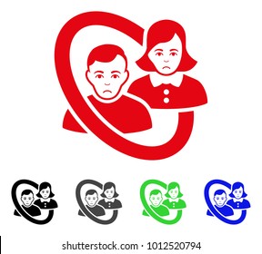 Unhappy Ringed People Couple vector icon. Vector illustration style is a flat iconic ringed people couple symbol with grey, black, blue, red, green color versions. Face has grief feeling.