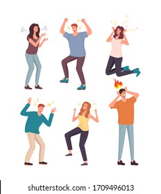 Unhappy sad angry people characters isolated set. Vector flat cartoon graphic design illustration