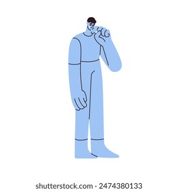 Unhappy sad character crying. Sadness and blue mood concept. Disappointed man in tears. Upset, frustrated, sorrow and grief emotion, expression. Flat vector illustration isolated on white background